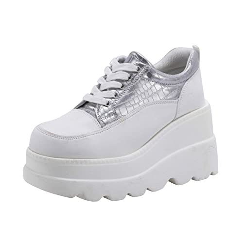 YJING Damen Rosa Sneakers Damen Weise Sneaker Schuhe Damen Sneaker Silber Damen Sneaker Ohne SchnüRsenkel Damen Sneaker Mit Keilabsatz 028 Weiß 3742 (Z01A-Silver, 38) von YJING