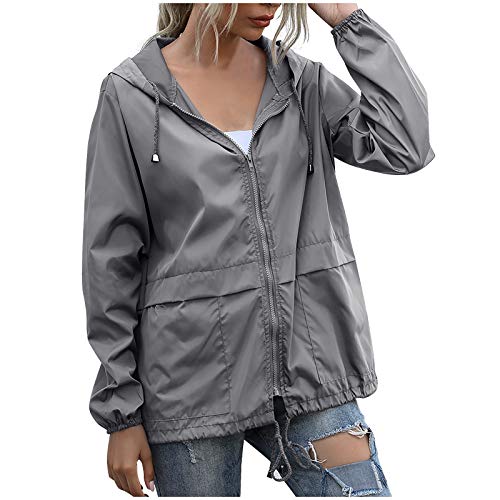 YJING Regenjacke Damen Winddichte Faltbar Regenmantel Atmungsaktiv mit Kapuze Jacke Dünne Leichte Softshelljacke Frauen Wasserabweisend Outdoorjacke Sport Windbreaker Funktionsjacke(03-Grau,XL) von YJING