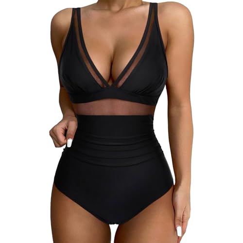 YJING Roter Badeanzug Damen Vintage Badeanzug Damen Badeanzug Damen Plus Size Zweiteiliger Badeanzug Damen Badeanzug Damen Rüschen Schwarz M von YJING