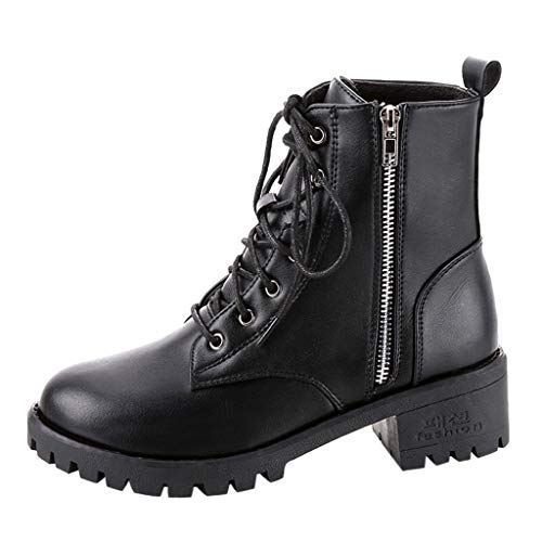 YJING Stiefeletten Damen Mode Freizeit Steampunk Stiefel Vintage-Stil PU-Leder Schnalle Militär Kampf Stiefel Kurz Cowboy Motorradstiefel Schuhe Einfarbig Retro Lokomotive Ankle Booties(11-Schwarz,37) von YJING