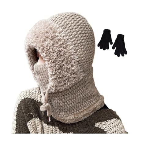 YJKJHAIG Frauen Strickmütze Im Herbst Und Winter,3 In 1 Frauen Wintermütze, Frauen Balaclava Hut Wind-beständiger Schal Hut Gesichtsmaske Kapuzenschal(Khaki) von YJKJHAIG