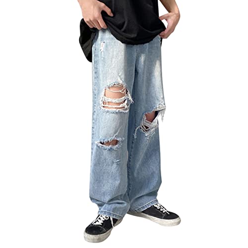 Baggy Jeans Herren Hip Hop Original - Baggy Jeans Y2k Men Boyfriend Jeans Jungen MäDchen Harajuku Streetwear Hose Loose Jeanshosen Bootcut Jeans Button Jeans Harajuku Aesthetic Pants Flare-Hose von YJLX