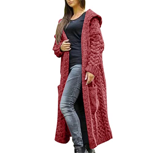 Grobstrickjacke Damen Oversize: Strickmantel Damen Lang Grobstrick-Strickjacke Langarm Elegant Longstrickjacke - Trachtenjacke Damen Strick Mit Kapuze Winterjacke Herbst Winter üBergangsjacke Jacke von YJLX