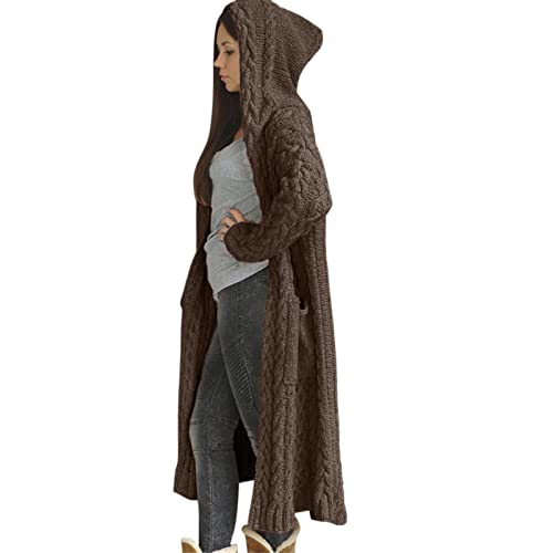 Grobstrickjacke Damen Oversize: Strickmantel Damen Lang Grobstrick-Strickjacke Langarm Elegant Longstrickjacke - Trachtenjacke Damen Strick Mit Kapuze Winterjacke Herbst Winter üBergangsjacke Jacke von YJLX