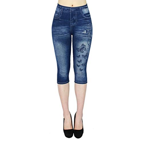 YJLX Capri Hosen FüR Frauen Jeans: Caprihosen Damen 3/4 Jeans Sommerhose Spitze-Freizeithose 3/4 Leggings Capri-Leggins Jeansleggings- Kurze Sporthose- Yogahose- Jogginghose- Shorts Sommer Knielang von YJLX