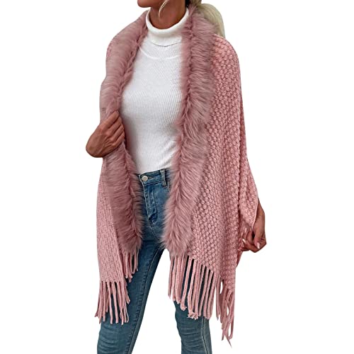 YJLX Poncho Damen Winter Warm Elegant Poncho Decke Kaschmir-Poncho Cape Strick-Poncho Kunstleder-Poncho Mantel Winter Poncho Schal Schulterjacke Geschenk FüR Frauen, Geburtstag, Weihnachten von YJLX