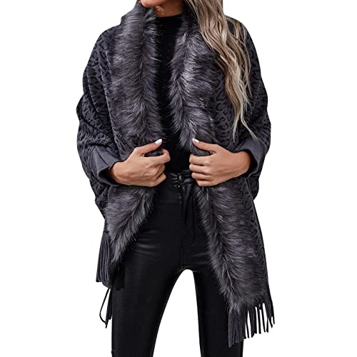 YJLX Poncho Damen Winter Warm Elegant Poncho Decke Kaschmir-Poncho Cape Strick-Poncho Kunstleder-Poncho Mantel Winter Poncho Schal Schulterjacke Geschenk FüR Frauen, Geburtstag, Weihnachten von YJLX