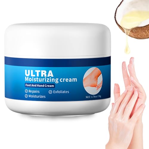 Ultra-Feuchtigkeitscreme, Fuß- und Handcreme für trockene Risse mit Kokosöl und Vitamin E, Fußpeeling, langanhaltende, feuchtigkeitsspendende Fußlotion, stärkt die Feuchtigkeitsbarriere der Haut, von YJLYQF