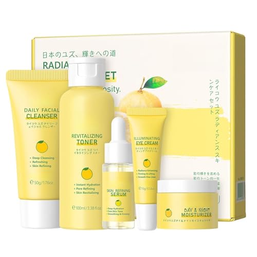 Yuzu Hautpflege-Set, Hautpflege-Geschenke für Teenager-Mädchen, japanisches Hautpflege-Set, Reiniger, Toner, Serum, Augencreme, Gesichtscreme, verbessert die Ausstrahlung der Haut, langanhaltende Yuzu Hautpflege-Set, Hautpflege-Geschenke für Teenager-Mädchen, japanisches Hautpflege-Set, Reiniger, Toner, Serum, Augencreme, Gesichtscreme, verbessert die Ausstrahlung der Haut, langanhaltende von YJLYQF