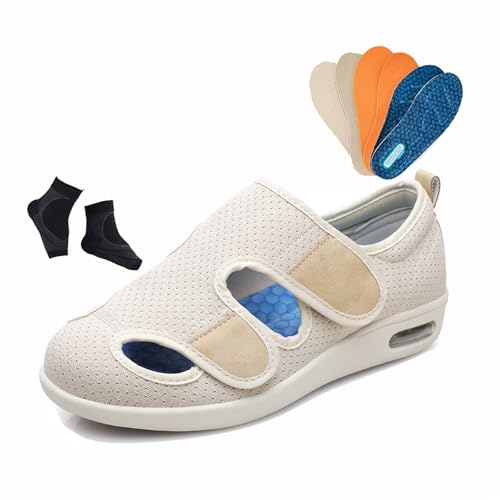 Bequeme Verstellbare rutschfeste Und Atmungsaktive Diabetiker-Sandalen Für Herren Mit Offener Zehenpartie, Stilvolle Sommer-Hausschuhe Mit Fußgewölbeunterstützung Einfachen Ausziehen(Beige,45 EU) von YJMZDZQ