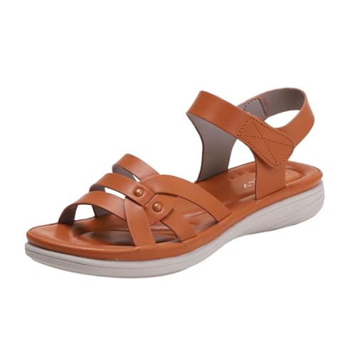 Damen-Keilsandalen, Lässige Offene Verstellbare Atmungsaktive Rutschfeste Und Weiche Keilsandalen, Sommer-Outdoor-Strand- Und Urlaubsschuhe, Passend Zu Allen Kleidungsstücken Jeans(Brown,38 EU) von YJMZDZQ