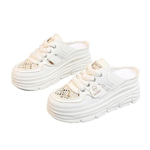 Damen-Plateau-Sandalen Mit Keilabsatz, Lässige Riemchensandalen Mit Geschlossener Zehenpartie Und Atmungsaktivem Keilabsatz, Modische Rutschfeste Und Leichte Outdoor-Schuhe Passend(Off-white,37 EU) von YJMZDZQ