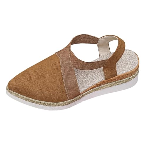 Damen-Sandalen Mit Keilabsatz Aus Jute, Outdoor-Sandalen Mit Spitzer Spitze Geschlossener Zehenpartie Elastischem Knöchelriemen Aus Hanfseil Und Mittelhohem Atmungsaktiver(Dark brown,36 EU) von YJMZDZQ