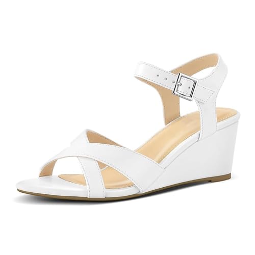 Damen-Sandalen Mit Niedrigem Keilabsatz, Damen-Sandalen Mit Offenem Zehenbereich Verstellbarer Schnalle Und Knöchelriemen, Modische Bequeme Rutschfeste Strandschuhe, Für Partys(White,35 EU) von YJMZDZQ