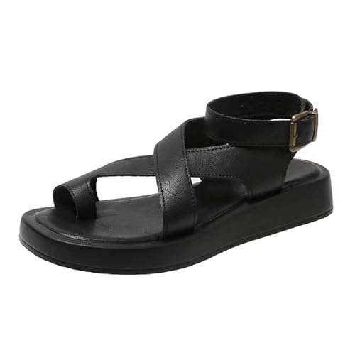 Damen-Sandalen Niedrigem Keilabsatz, Modische Sandalen Mit Offenem Zehenbereich Verstellbarer Schnalle Und Riemchensandalen Mit Niedrigem Keilabsatz Zur Behandlung Von Ballenzehen(Black,39 EU) von YJMZDZQ
