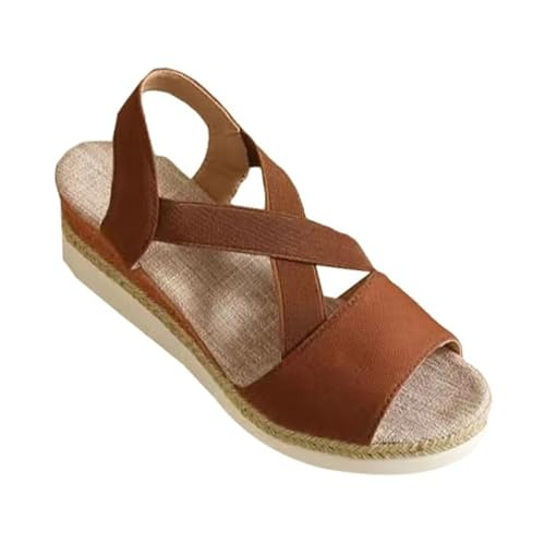 Damen-Sommersandalen Mit Keilabsatz, Modische Sandalen Mit Offenem Zehenbereich Verstellbarem Elastischem Plateau-Keilabsatz Und Kreuzriemen, Bequeme rutschfeste Sportschuhe(Dark Brown,36 EU) von YJMZDZQ