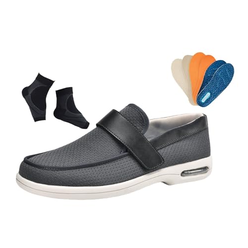 Diabetiker-Hausschuhe Extra Breit, Leichte Verstellbare Atmungsaktive Mesh-Schuhe Für Herren, Diabetikerschuhe, Gehschuhe Für Dicke Und Verbreiterte Füße Ödeme, Bei Fuß Schmerzlinderung(Gris,48 EU) von YJMZDZQ