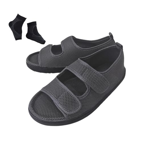 Diabetiker-Sandalen Für Herren Mit Offener Zehenpartie, Mesh-Sommer-Sandalen Für Herren Mit Atmungsaktiver Verstellbarer Orthopädischer Sohle, Leichtgewichtige rutschfeste Schuhe Ödem(Gris,41 EU) von YJMZDZQ