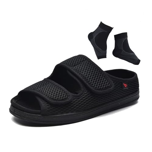 Diabetiker-Sandalen Für Herren Mit Offener Zehenpartie， Weite Verstellbare Und Atmungsaktive Sommer-Diabetiker-Sandalen Mit Mesh-Gummisohle， Orthopädische Laufschuhe Für Plantarfasziitis(Black,38 EU) von YJMZDZQ