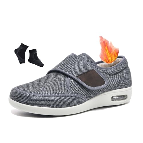 Diabetikerschuhe Für Herren, Herren-Winterschuhe Mit Thermo-Fleecefutter Verstellbar Breite Passform Für Ältere Diabetiker, Orthopädische Sneaker Mit Leichtem Verschluss, Plantarfasziitis(Gris,51 EU) von YJMZDZQ