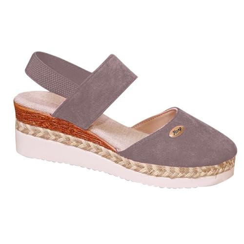 Elegante Sommer-Sandalen Mit Geschlossener Zehenpartie Und Elastischem Knöchelriemen Plateau-Wedges, Geflochtene Sommer-Sandalen Aus Hanfseil Atmungsaktiv Rutschfest, Für Mutter Arbeit(Gris,44 EU) von YJMZDZQ