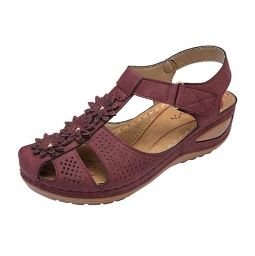 Elegante Und Bequeme Keilabsatzschuhe, Damen-Sandalen Mit Plateau-Keilabsatz Und Vintage-Blumenmuster In Übergröße Geschlossene Zehenpartie Verstellbar(Purple,40 EU) von YJMZDZQ