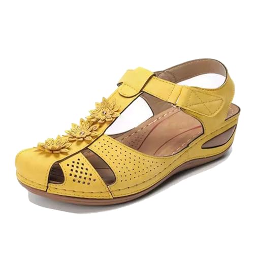 Elegante Und Bequeme Keilabsatzschuhe, Damen-Sandalen Mit Plateau-Keilabsatz Und Vintage-Blumenmuster In Übergröße Geschlossene Zehenpartie Verstellbar(Yellow,43 EU) Elegante Und Bequeme Keilabsatzschuhe, Damen-Sandalen Mit Plateau-Keilabsatz Und Vintage-Blumenmuster In Übergröße Geschlossene Zehenpartie Verstellbar(Yellow,43 EU) von YJMZDZQ