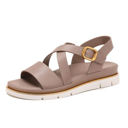 Eleganter, Bequemer Keilabsatzschuh, Lässige Slipper Mit Verstellbarer Schnalle Und Offener Zehenpartie Keilabsatzsandalen Für Damen, Atmungsaktive Sommerschuhe Für Strand Und Reisen(Gris,36 EU) von YJMZDZQ