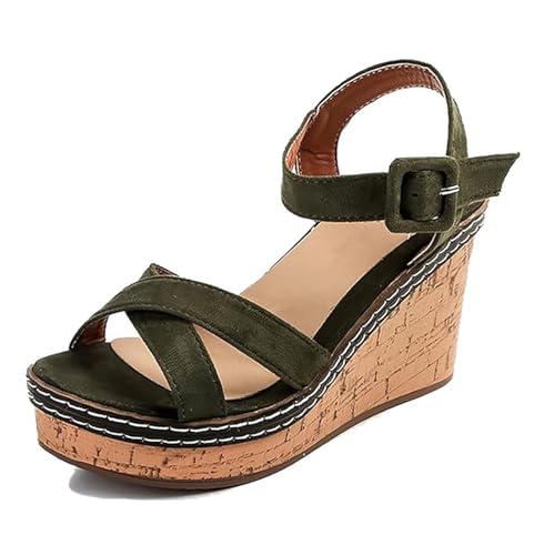 Freizeitschuhe Für Damen Am Strand, Damen-Sandalen Mit Offenem Zehenbereich Verstellbarer Schnalle Und Atmungsaktivem Keilabsatz Und Plateausohle, Rutschfeste Roma-Schuhe Plateausohle(B green,37 EU) von YJMZDZQ