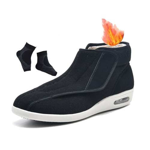 Herren-Winterschuhe Mit Hohem Schaft Thermo-Schuhe Mit Einfachem Verschluss Rutschfest Verstellbar Diabetikerschuhe, Leichtgewichtige Orthopädische Sneaker Menschen Plantarfasziitis(Black,44 EU) von YJMZDZQ