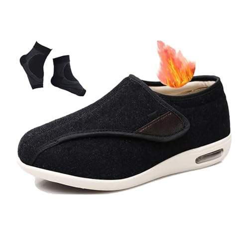 Orthopädische Diabetikerschuhe Für Herren, Herren-Winterschuhe Mit Thermo-Baumwolle Fusselfrei Verstellbar Rutschfest Für Diabetiker, Sneaker Ödem-Dämpfung Geschwollene Füße, Für Arthritis(Black,45 EU von YJMZDZQ