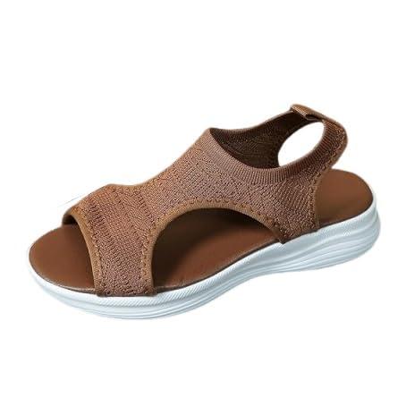 Orthopädische Keilsandalen, Damen-Sandalen Mit Offenem Zehenbereich Atmungsaktivem Elastischem Knöchelriemen Und Niedrigem Keilabsatz, Lässige Retro-Strandschuhe Rutschfestem Absatz(Dark brown,42 EU) von YJMZDZQ