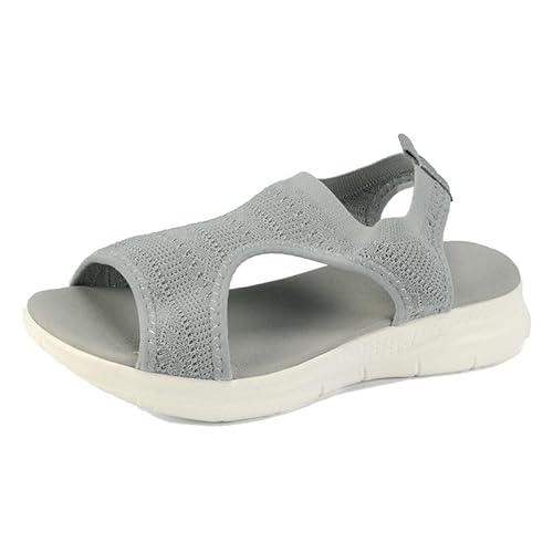 Orthopädische Keilsandalen, Damen-Sandalen Mit Offenem Zehenbereich Atmungsaktivem Elastischem Knöchelriemen Und Niedrigem Keilabsatz, Lässige Retro-Strandschuhe Rutschfestem Absatz(Gris,40 EU) von YJMZDZQ
