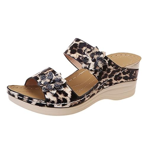 Orthopädische Keilsandalen， Lässige, Atmungsaktive Damen-Sandalen Mit Offener Zehenpartie Und Keilabsatz Für Den Sommer, Rutschfeste Atmungsaktive Orthopädische Hausschuhe Vintage-Stil(B,37 EU) von YJMZDZQ