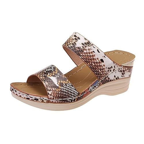 Orthopädische Keilsandalen， Lässige, Atmungsaktive Damen-Sandalen Mit Offener Zehenpartie Und Keilabsatz Für Den Sommer, Rutschfeste Atmungsaktive Orthopädische Hausschuhe Vintage-Stil(C,37 EU) von YJMZDZQ
