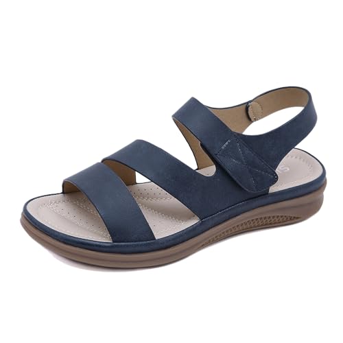 Retro-Sandalen Mit Keilabsatz, Leichte Verstellbare Sommer-Sandalen Mit Offenem Zehenbereich Für Damen, Bequeme Rutschfeste Strandschuhe In Übergröße, Für Spaziergänge, Reisen, Shopping(Blue,42 EU) von YJMZDZQ