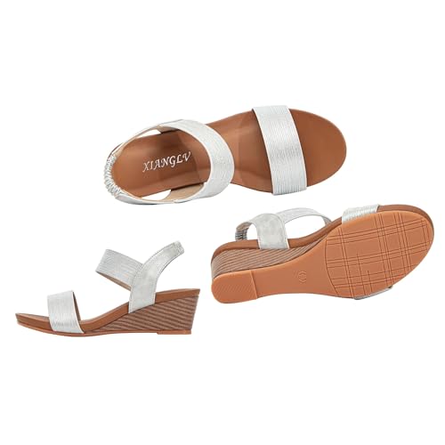 Sommersandalen Mit Keilabsatz Damen-Sandalen Mit Offenem Zehenbereich Elastischem Knöchelriemen Und Plateausohle rutschfest Bequeme Atmungsaktive Römerschuhe In Übergröße， Für Reisen(Gold,39 EU) von YJMZDZQ