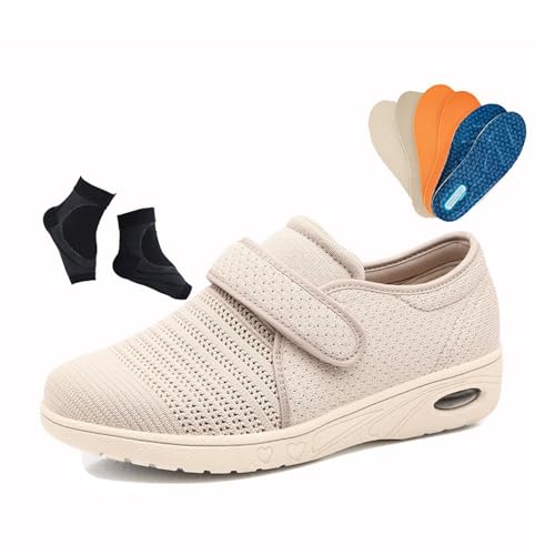 Verstellbare Atmungsaktive Herren-Diabetikerschuhe Aus Mesh Die Sich Weiten, Senioren-Laufschuhe Mit Rutschfester Gummisohle Passend Für Ödeme Und Schwellungen, Komfort Schmerzlinderung(Beige,43 EU) Verstellbare Atmungsaktive Herren-Diabetikerschuhe Aus Mesh Die Sich Weiten, Senioren-Laufschuhe Mit Rutschfester Gummisohle Passend Für Ödeme Und Schwellungen, Komfort Schmerzlinderung(Beige,43 EU) von YJMZDZQ