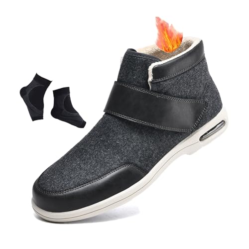 Verstellbare Herren-Winterschuhe Mit Thermo-Fleecefutter Für Diabetiker Mit Geschwollenen Füßen, Leichter Leicht Zu Schließender Orthopädischer Und Rutschfester Sneaker, Bei Arthritis(Gris,50 EU) von YJMZDZQ