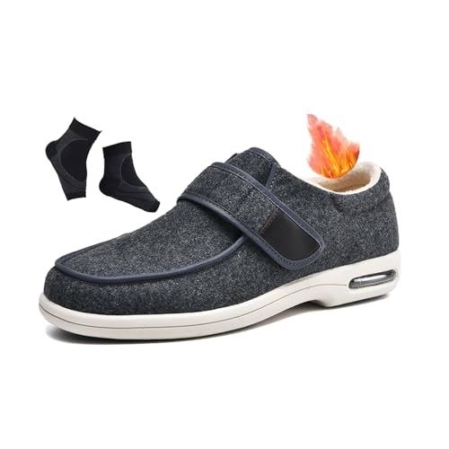 Winterschuhe Für Herren Mit Thermo-Fleecefutter Verstellbar Und Weit Für Ältere Diabetiker, Rutschfeste Gepolsterte Gummisohle Ältere Menschen Diabetiker Patienten Mit Plantarfasziitis(Gris,48 EU) von YJMZDZQ