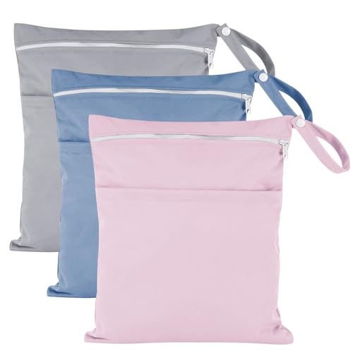 YJSDDNTY 3pcs Wetbag Kindergarten,Wickeltasche wasserdichte Windeltasche Nasstasche,Aufnahmefähig 8-10 trockene Windeln or 3 nasse Bikinis，Windelbeutel Dry Bag für Reisen Unterwegs|Rosa + Blau + Grau von YJSDDNTY