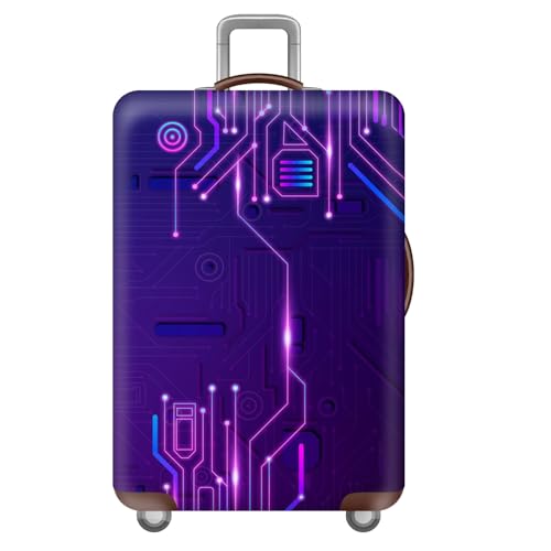 Elastisch KofferhüLle KofferschutzhüLle,Cyberpunk-Stil,Reisekoffer SchutzhüLle Mit ReißVerschluss,Koffer Cover Waschbar GepäCkabdeckung 18-32 Zoll,Kinder,Jungen,MäNner (Lila,M(22-24inch)) von YJSZY