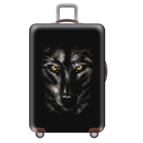 Flamme Tier Druck Einzigartige Kofferabdeckungen,ReisegepäCkhüLle Mit Elastischem,Kratzfestem,Waschbarer Design,Luggage Cover,Staubdichte HüLle,Kinder,Erwachsene (Schwarzer Wolf,XL(29-32inch)) von YJSZY