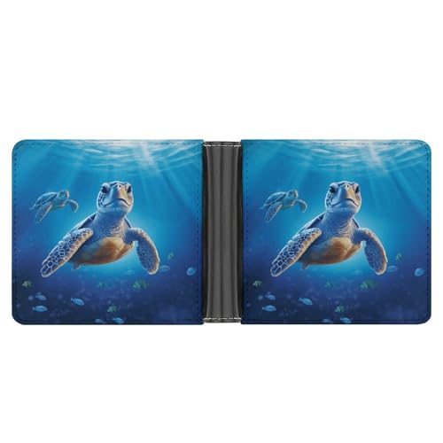 PU Leder Geldbörse Schildkröte in Blau Wasserdruck Geldbörse mit mehreren Steckplätzen Bifold Wallet Travel Wallet Modern Wallet Elegant Wallet Stil One Size Minimalistisch, Stil:, Einheitsgröße, von YJWANDL
