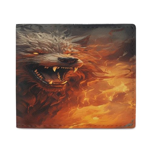 PU Leder Geldbörse Wilder Wolf im Feuer Druck Geldbörse mit mehreren Steckplätzen Bifold Wallet Travel Wallet Modern Wallet Elegant Wallet Stil One Size Minimalistisch, Stil:, Einheitsgröße, von YJWANDL