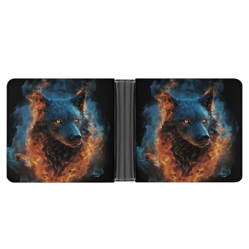 PU Leder Geldbörse Wolfskopf in Blau Flammen Druck Geldbörse mit mehreren Steckplätzen Bifold Wallet Travel Wallet Modern Wallet Elegant Wallet Stil One Size Minimalistisch, Stil:, Einheitsgröße, von YJWANDL