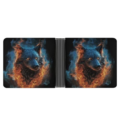 PU Leder Geldbörse Wolfskopf in Blau Flammen Druck Geldbörse mit mehreren Steckplätzen Bifold Wallet Travel Wallet Modern Wallet Elegant Wallet Stil One Size Minimalistisch, Stil:, Einheitsgröße, von YJWANDL