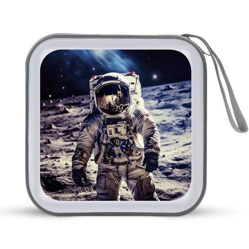 YJWANDL CD Aufbewahrungsbox, US Astronaut Reise Mond Druck Reise CD Box Tragbare CD Box DVD Aufbewahrungsbox Kleine Tragbare CD Box Kratzfeste CD Box, Stil:, Einheitsgröße, Minimalistisch von YJWANDL