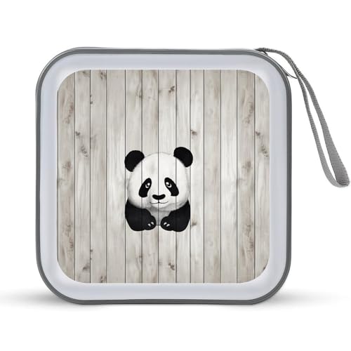 YJWANDL CD Aufbewahrungsbox, Weiß Holz Panda Druck Reise CD Box Tragbare CD Box DVD Aufbewahrungsbox Kleine Tragbare CD Box Kratzfeste CD Box, Stil:, Einheitsgröße, Minimalistisch von YJWANDL
