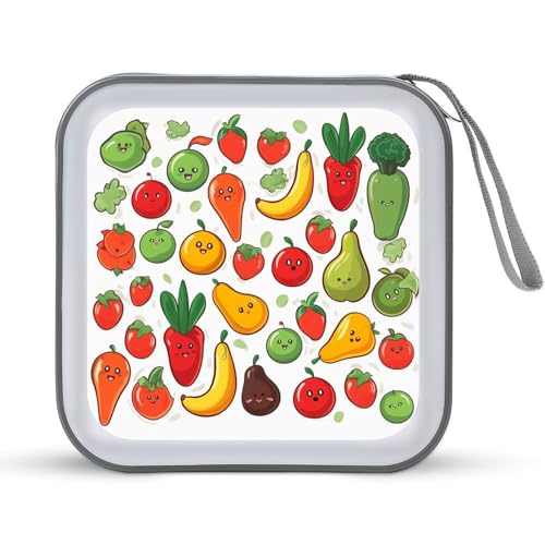 YJWANDL CD Aufbewahrungsbox Gemüse Obst Druck Reise CD Box Tragbare CD Box DVD Aufbewahrungsbox Kleine Tragbare CD Box Kratzfeste CD Box, Stil:, Einheitsgröße, Minimalistisch von YJWANDL